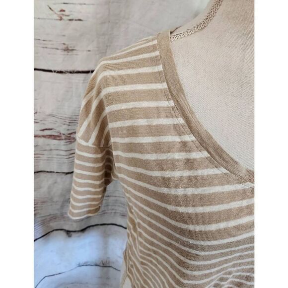 Fahery Oceanside Linen V Neck Stripe Short Sleeve Tee Size Small - Picture 5 of 7